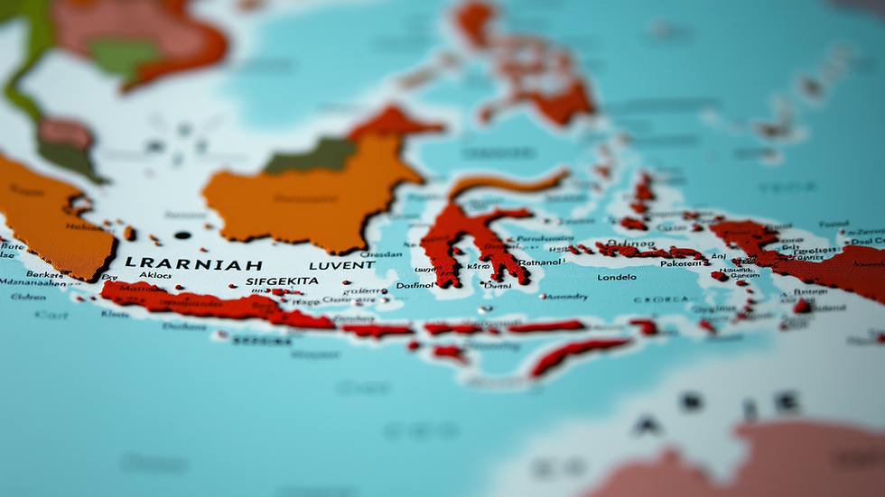 Eye-level view of a map showing Indonesia's strategic position in Southeast Asia