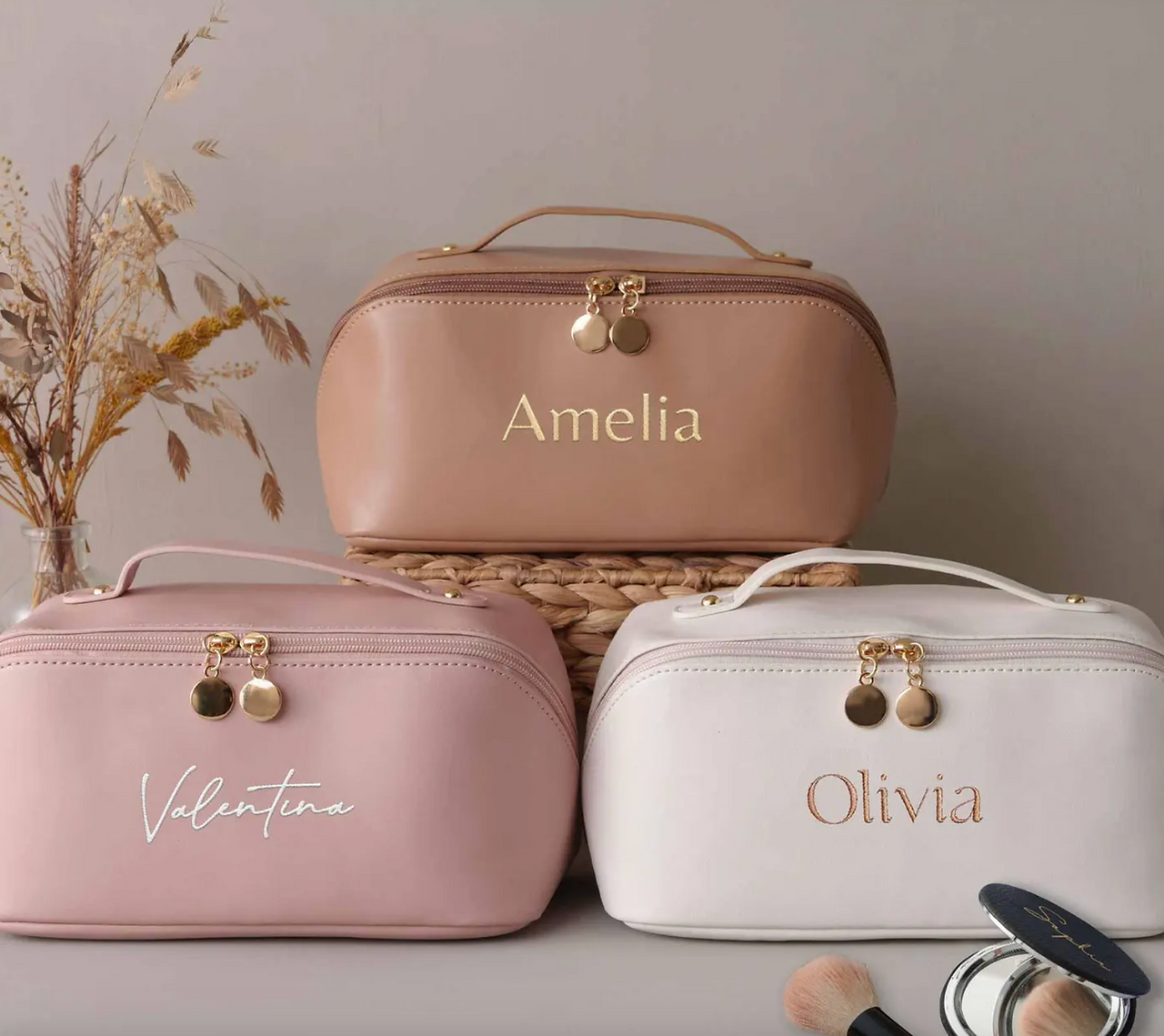 Beautiful Leather Monogrammed Make up Bag