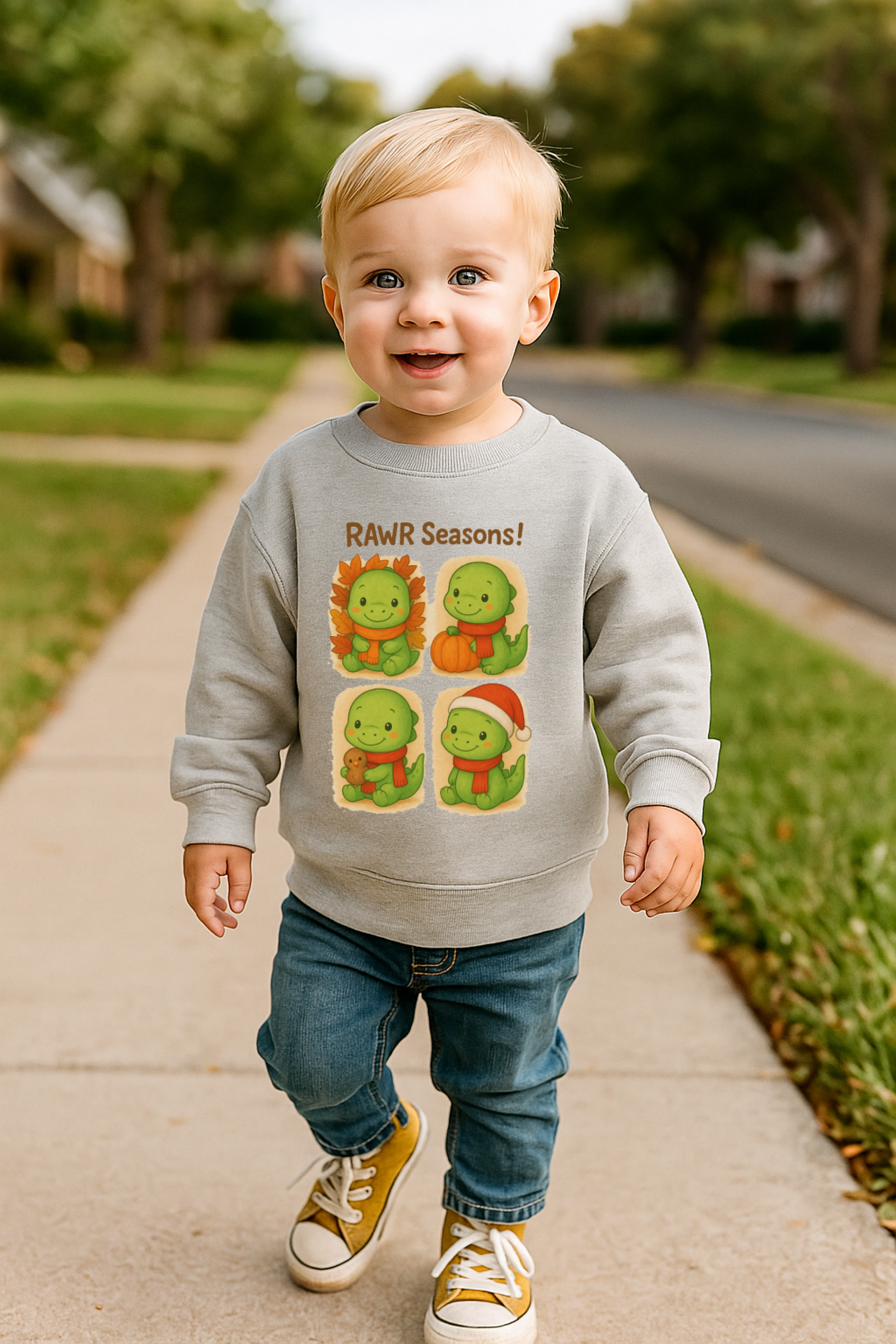 Dino Sweatshirt with RAWR Seasons! 🦖🌈