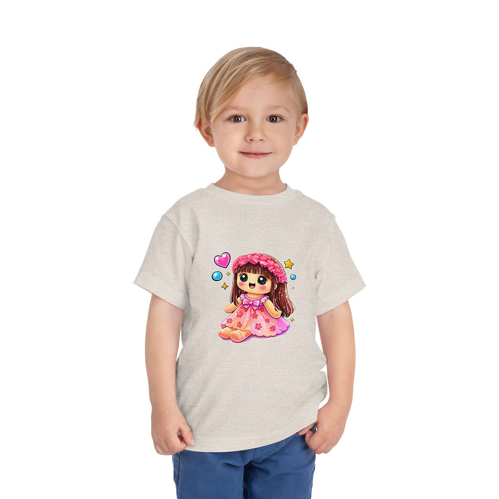 Thumbnail: Cute Kawaii Doll Toddler Tee — Pink Heart Princess Graphic Shirt