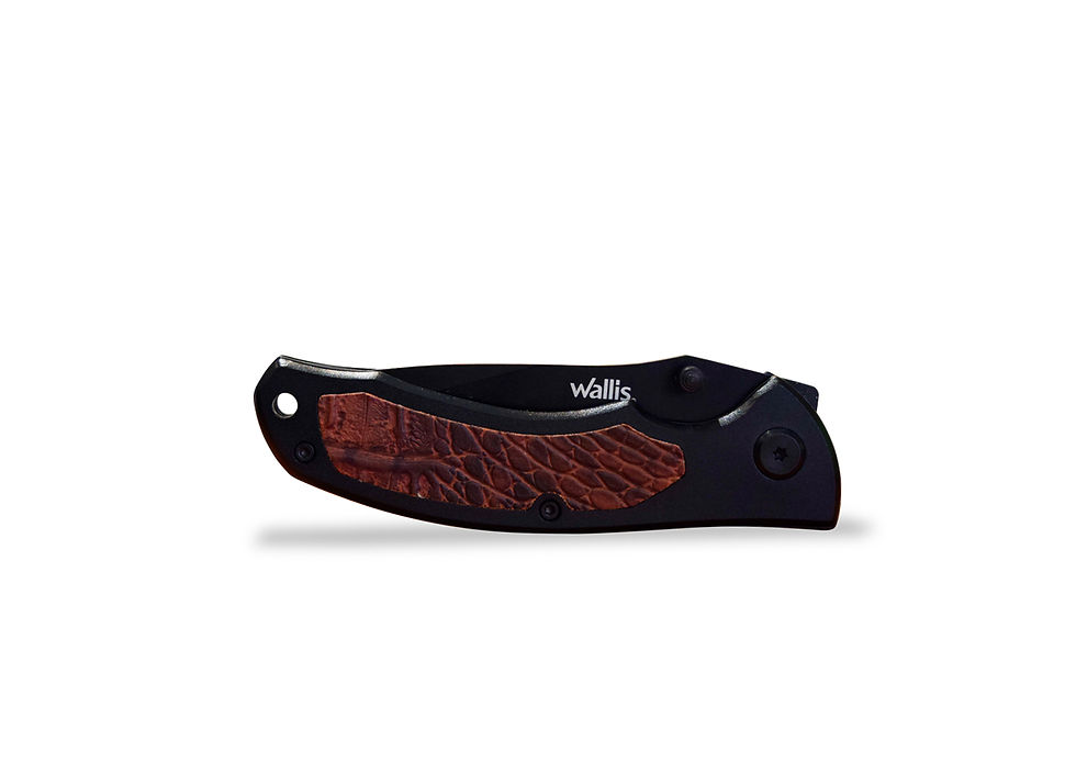 Miniatura: Navaja de bloqueo manual, hoja lisa de 8.5 cm, mango metal negro/tipo madera