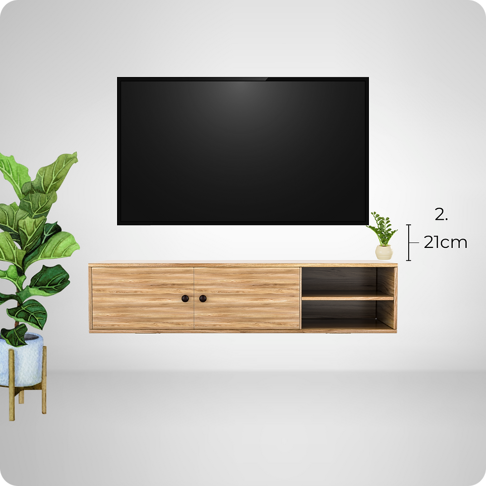 Example of optimal TV mounting height above a freestanding TV unit or cabinet, ensuring balanced aesthetics and comfortable viewing.