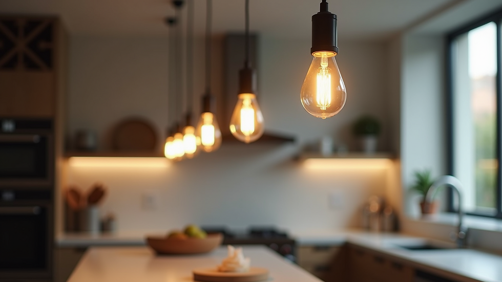 Close-up view of stylish pendant lights adding modern charm to a kitchen