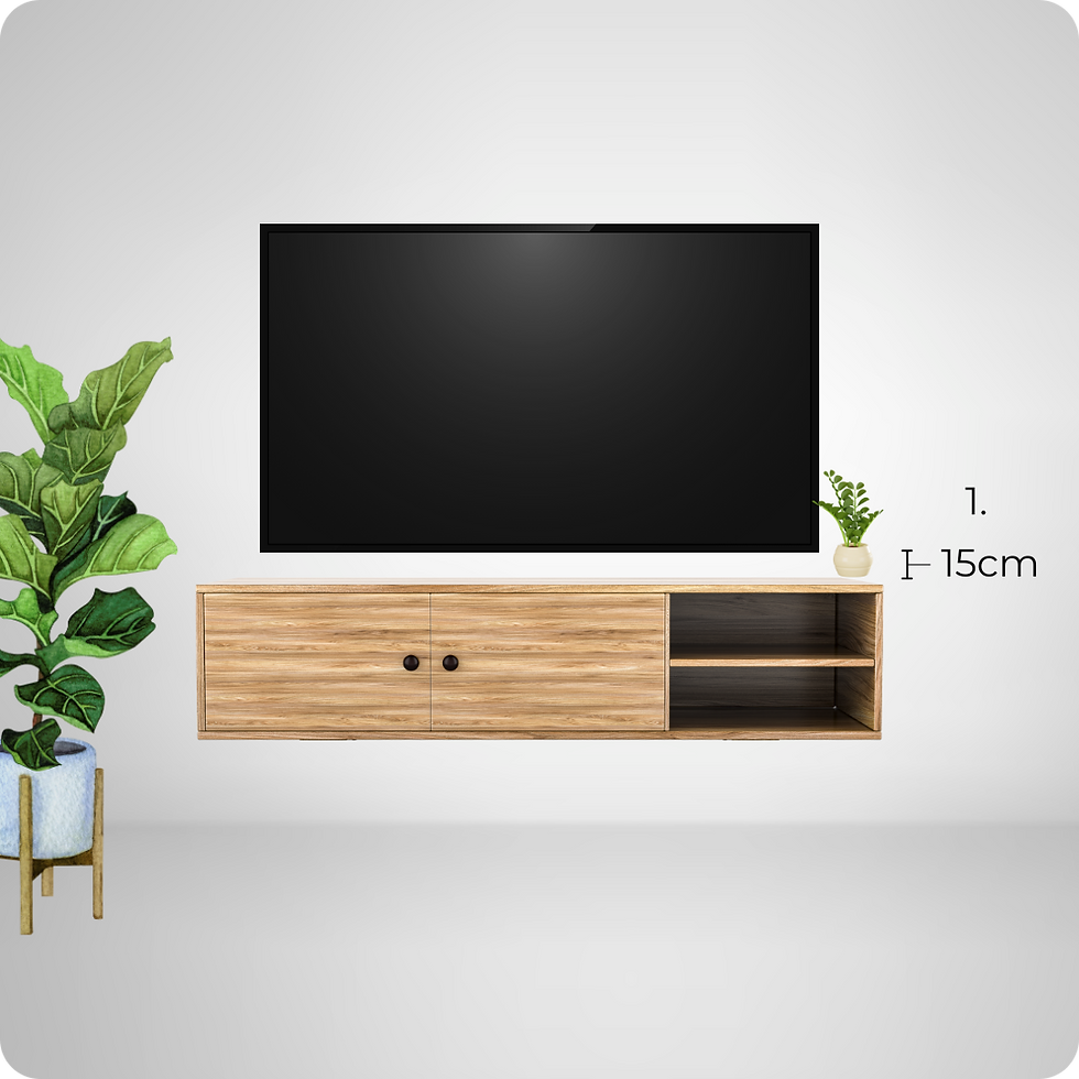 Example of optimal TV mounting height above a freestanding TV unit or cabinet, ensuring balanced aesthetics and comfortable viewing.