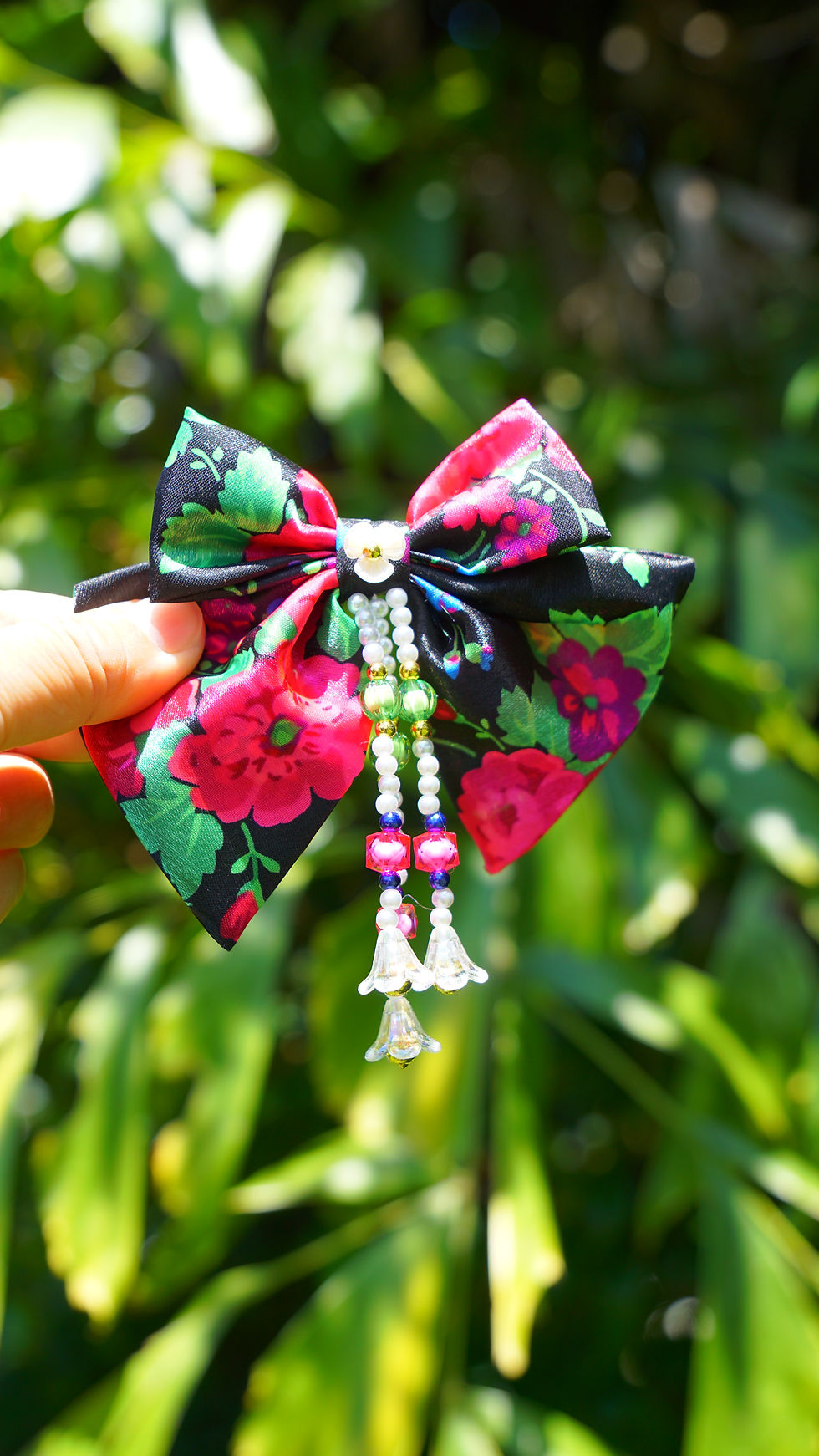 Crystal Satin Hairbow with Beads