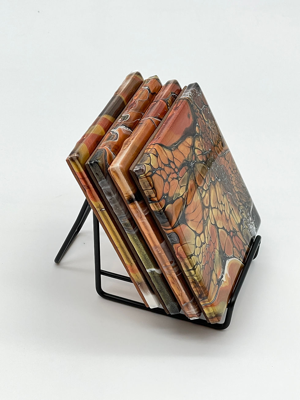 Thumbnail: Set of 4 4"x4" Ceramic Coasters with Metal or Wood Holder