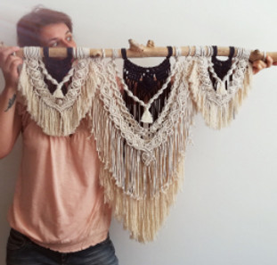 décoration murale grande tête de lit macramé créée par Bouclettes et coton en france