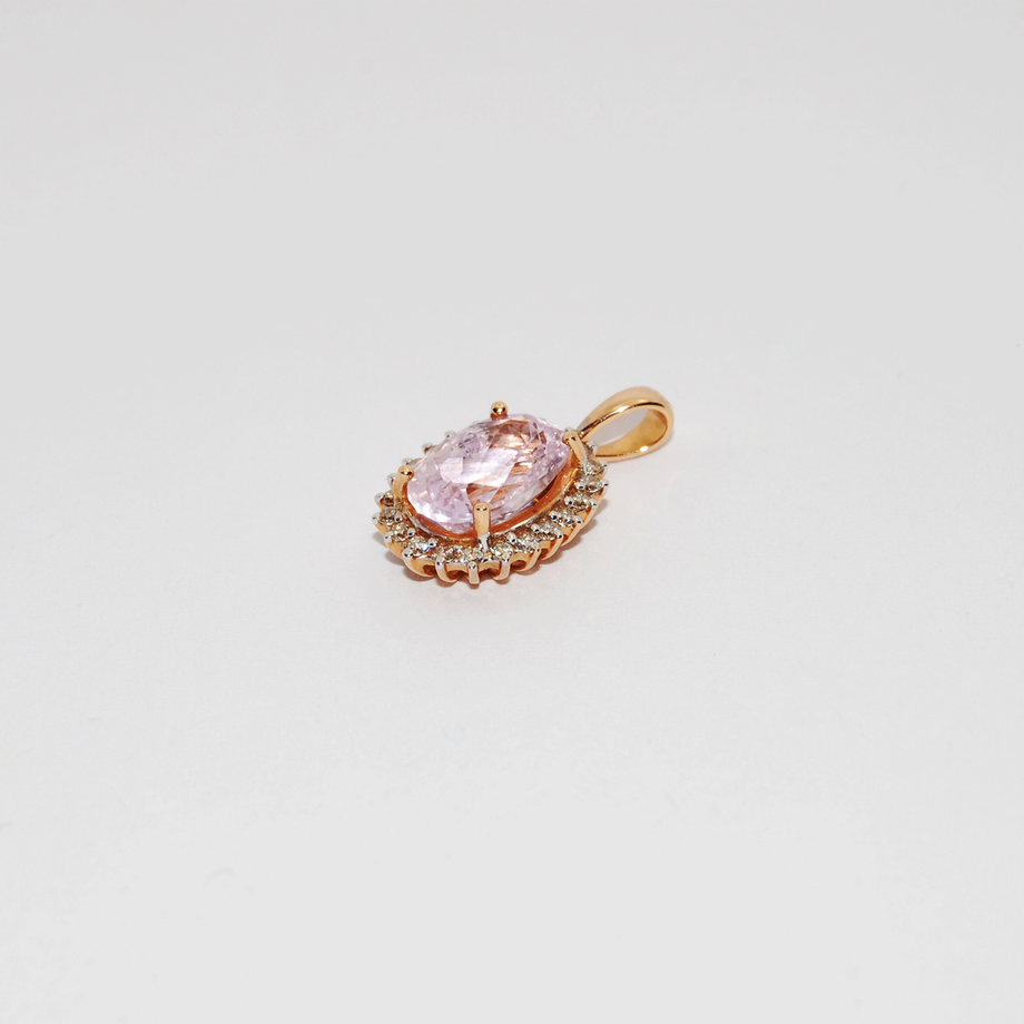 Pink Kunzite and Diamond Rose Gold Pendant