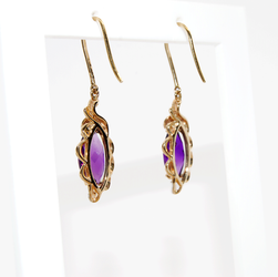 Amethyst and Diamond Yellow Gold Hook Earrings