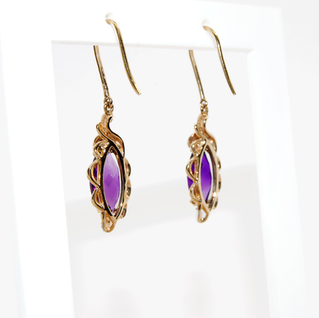 Amethyst and Diamond Yellow Gold Hook Earrings