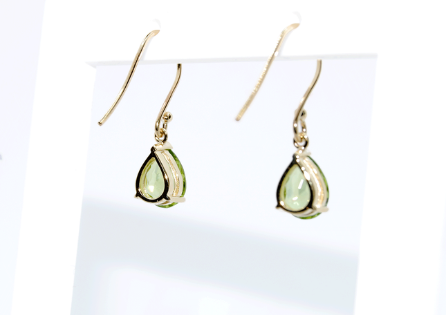 Pear Drop Peridot Yellow Gold Earrings