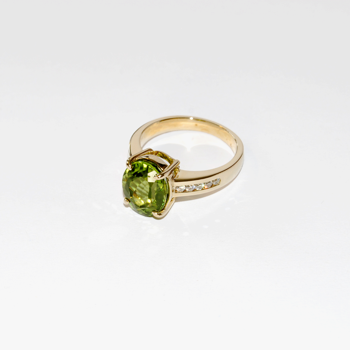 Peridot and Diamond Yellow Gold Ring