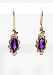 Amethyst and Diamond Yellow Gold Hook Earrings