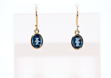 London Blue Yellow Gold Hook Earrings