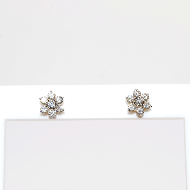 Diamond Flower Yellow Gold Studs