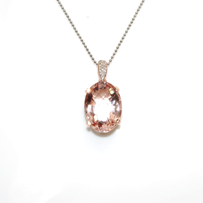 Big Oval Morganite Rose Gold Pendant