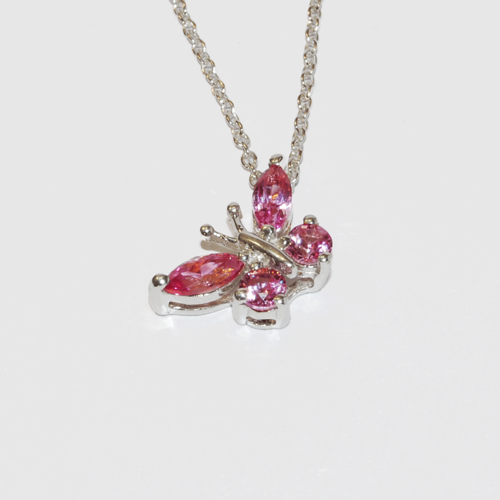 Pink Zirconia Butterfly Sterling Silver Pendant