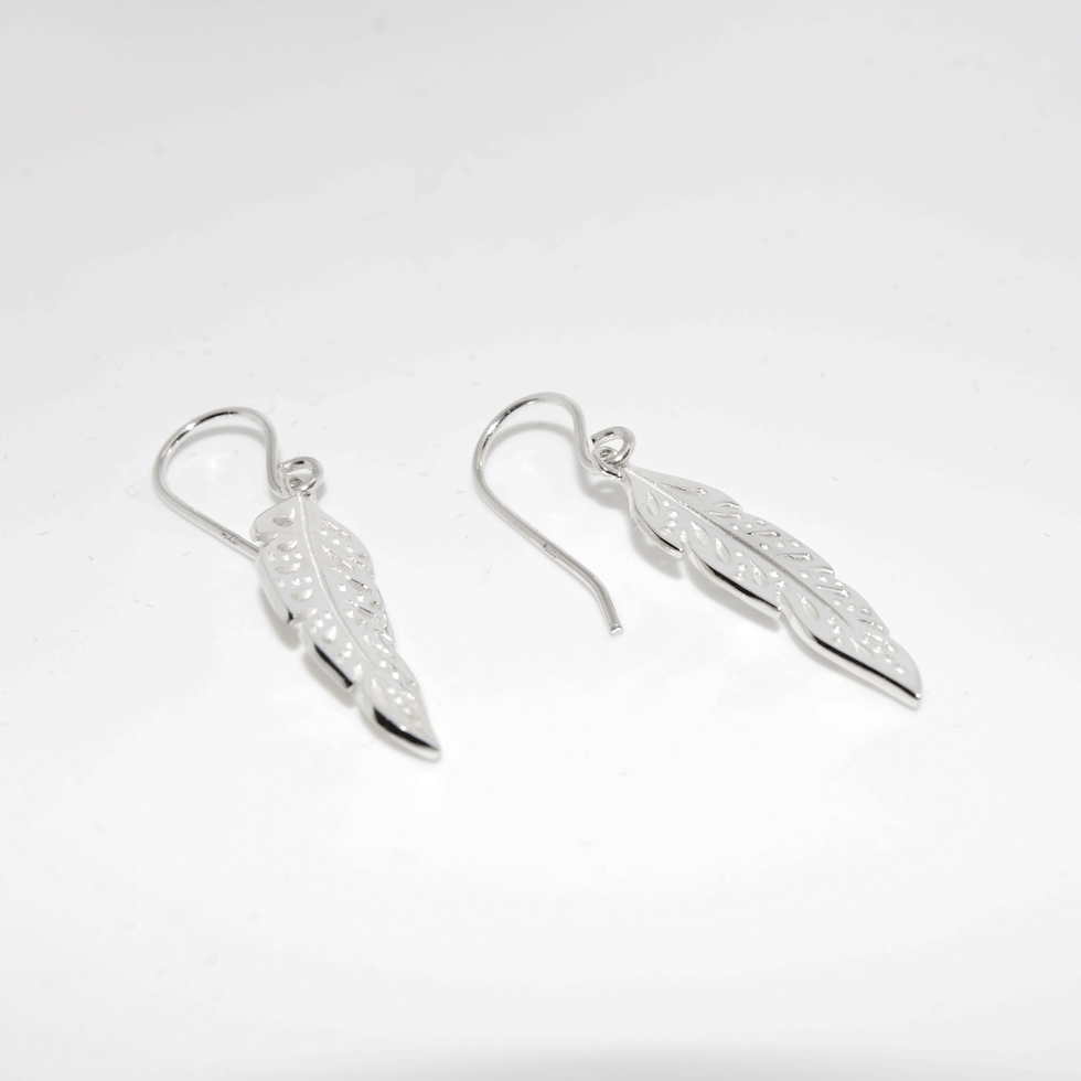 Decorative Feather Sterling Silver Hook Earrings