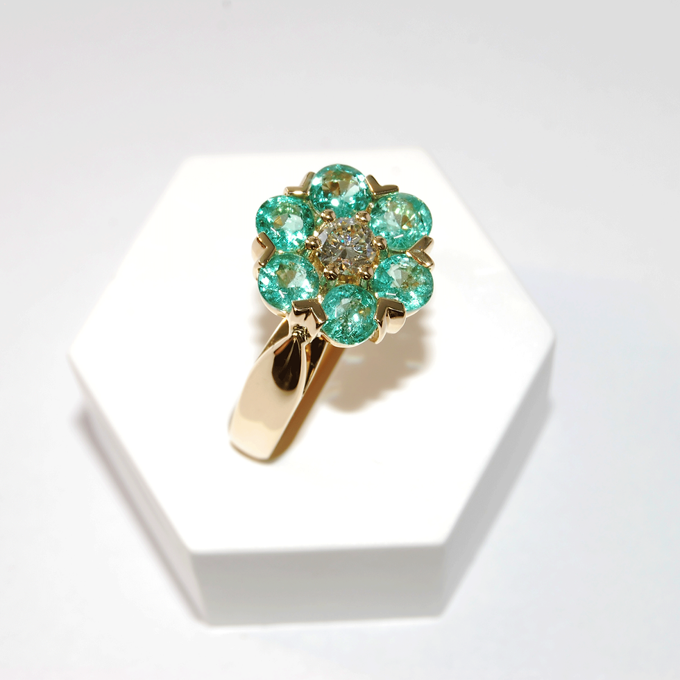 Colombian Emerald and Diamond Cluster Yellow Gold Ring