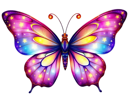 Purple, blue and old butterfly with stars on her wings