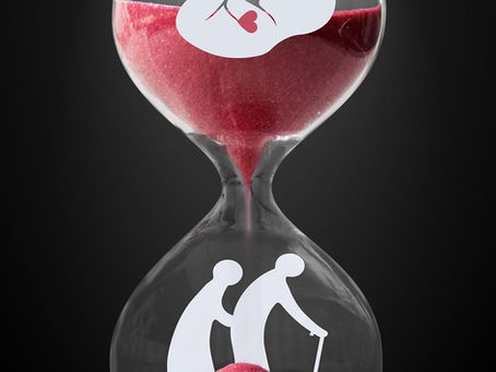 The sands of time going from birth to old age.