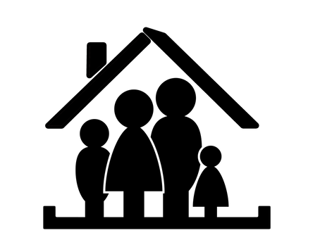 A family of four in silhouette