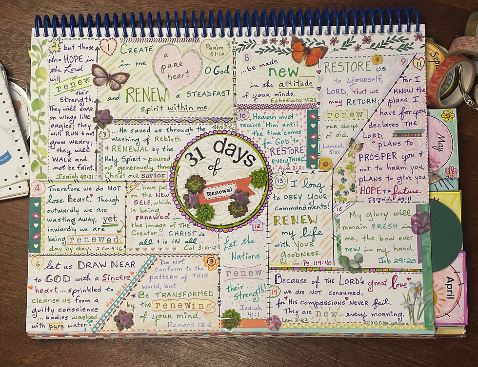 31 Days of Renewal, p 1 in Monthly Bible Quilt Journal