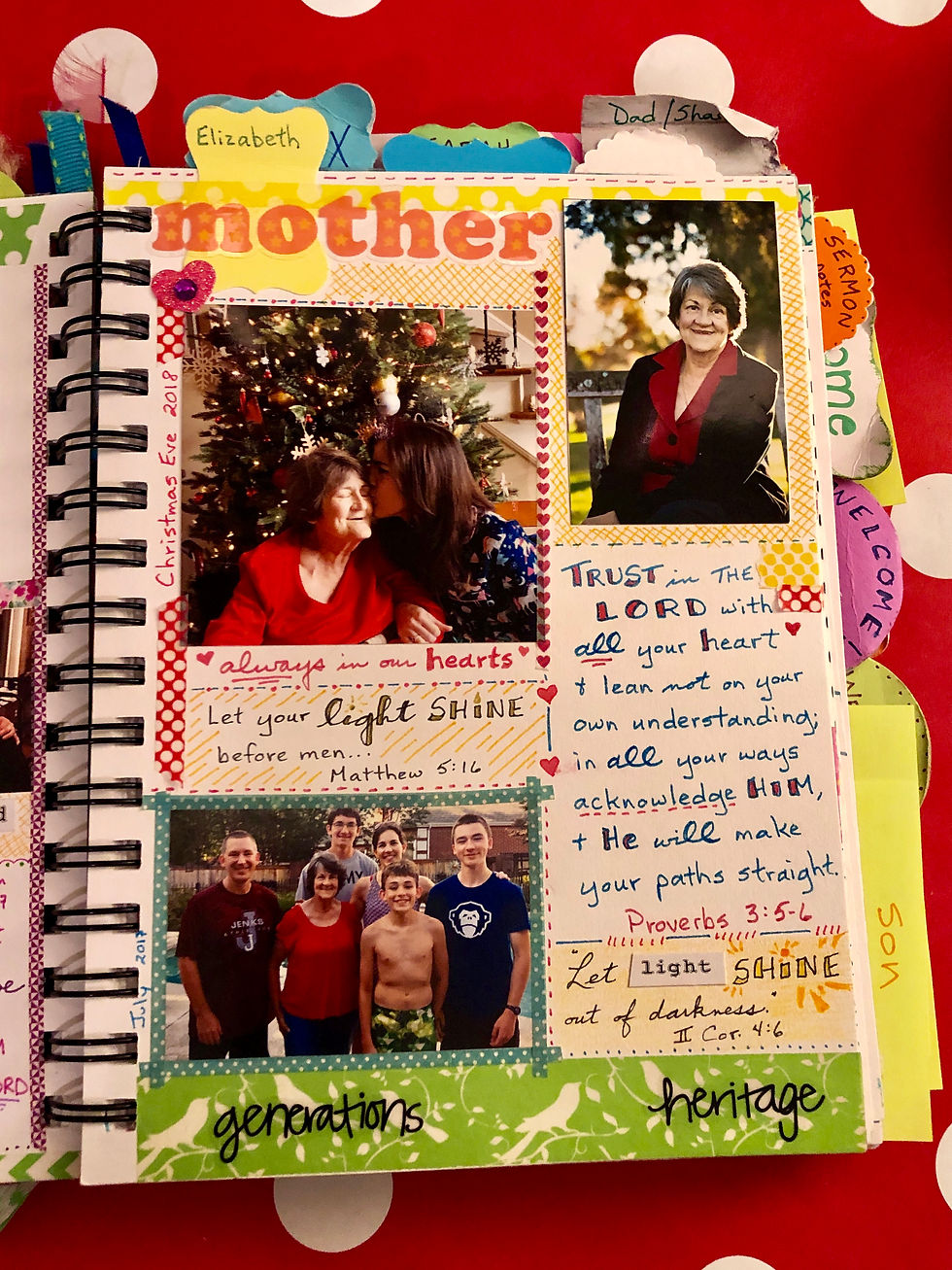 Bible Quilt Journal page with verses for mother