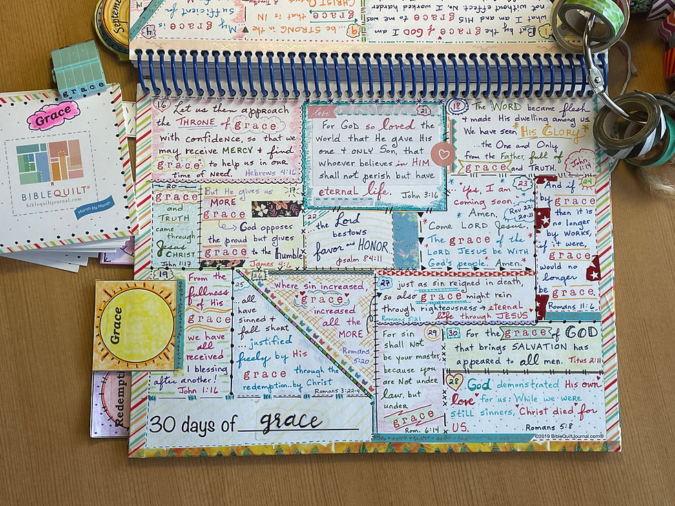 30 days of Grace, pg 2, in Monthly Bible Quilt Journal page