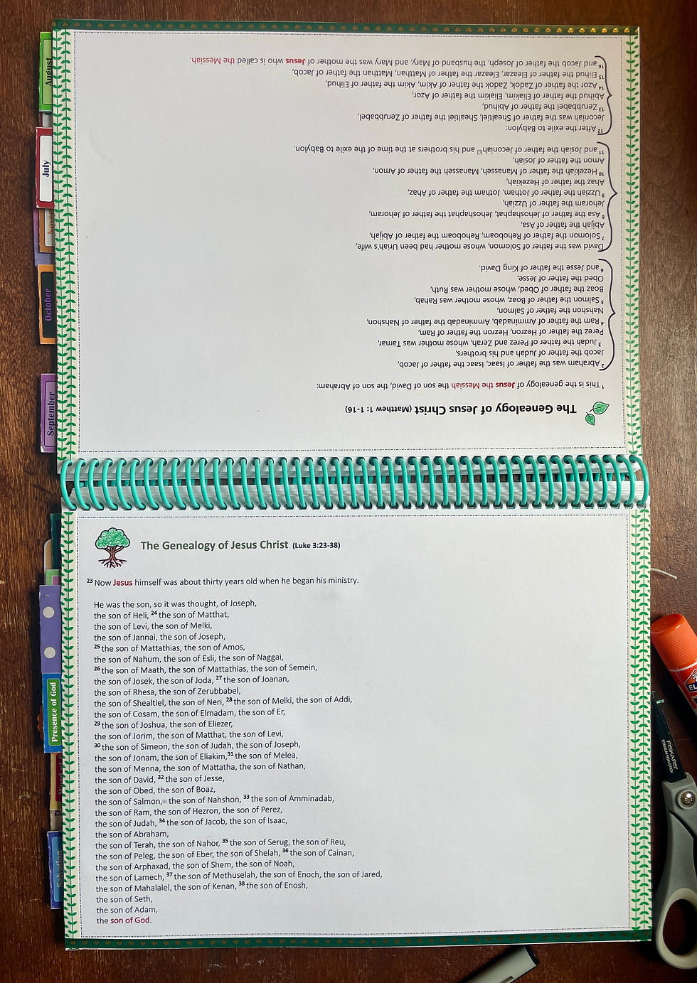 Genealogy of Jesus, pages in Monthly Bible Quilt Journal