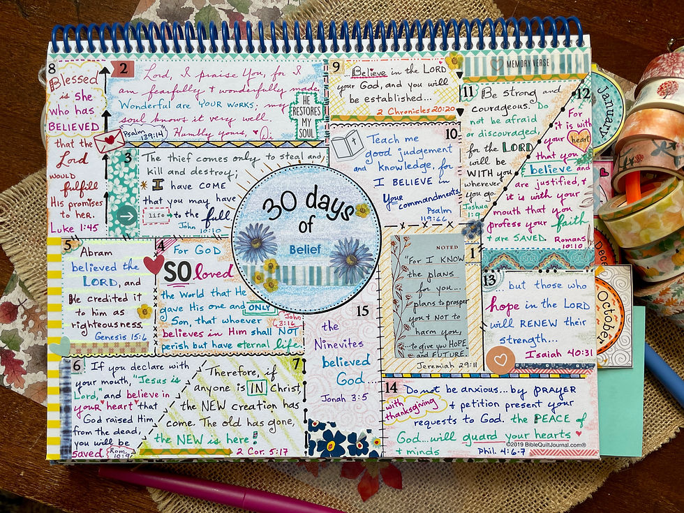 30 Days of Believing verses in Monthly Bible Quilt journal