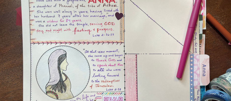 Anna, pg in progress, in Women of the Word Bible Quilt Journal