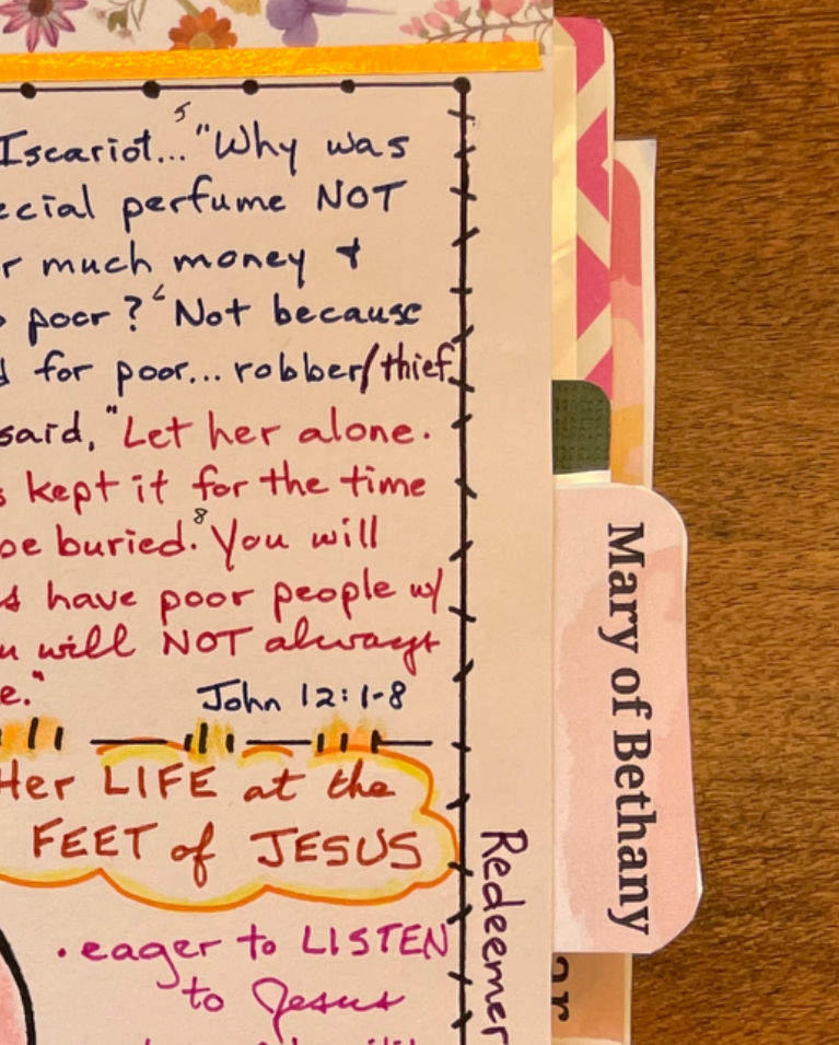 Bible Quilt Journal tab - Mary of Bethany
