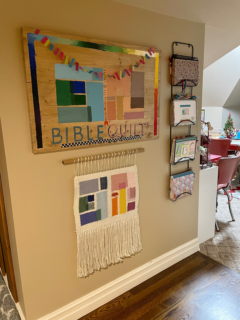 Finished weave of Bible Quilt Journal logo