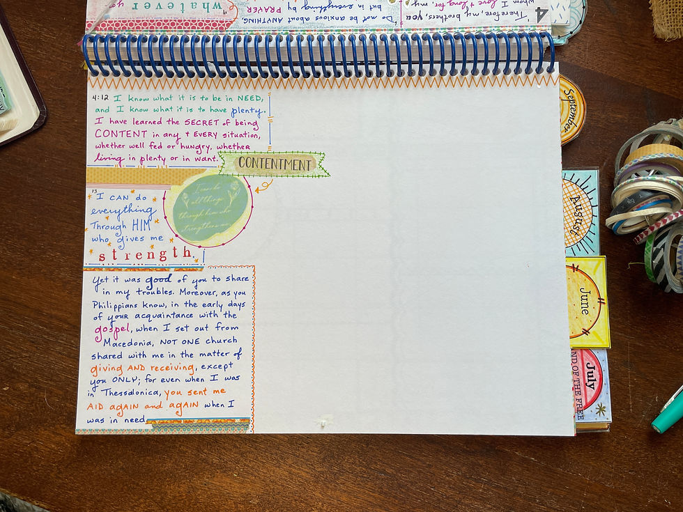 Philippians page, in progress, in Monthly Bible Quilt Journal