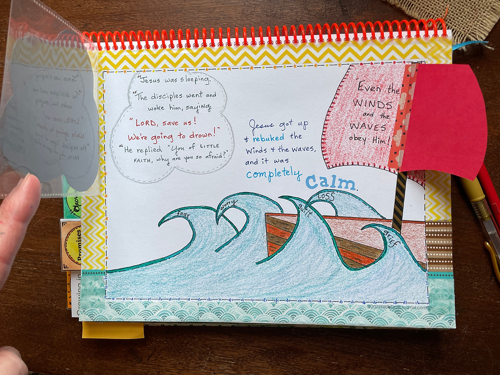 Peekaboo pockets on Bible Quilt Journal page