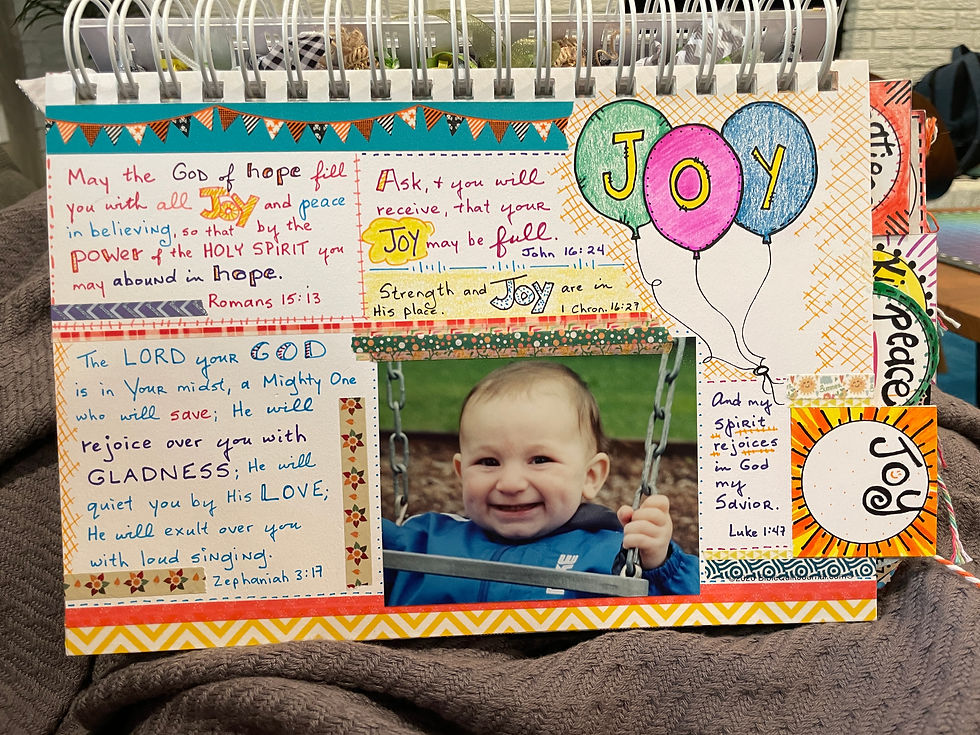 Joy page in son's Bible Quilt Journal