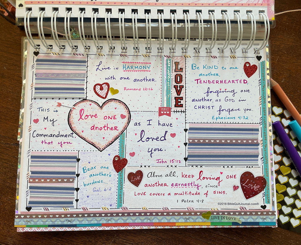 Love One Another page in Bible Quilt Journal 