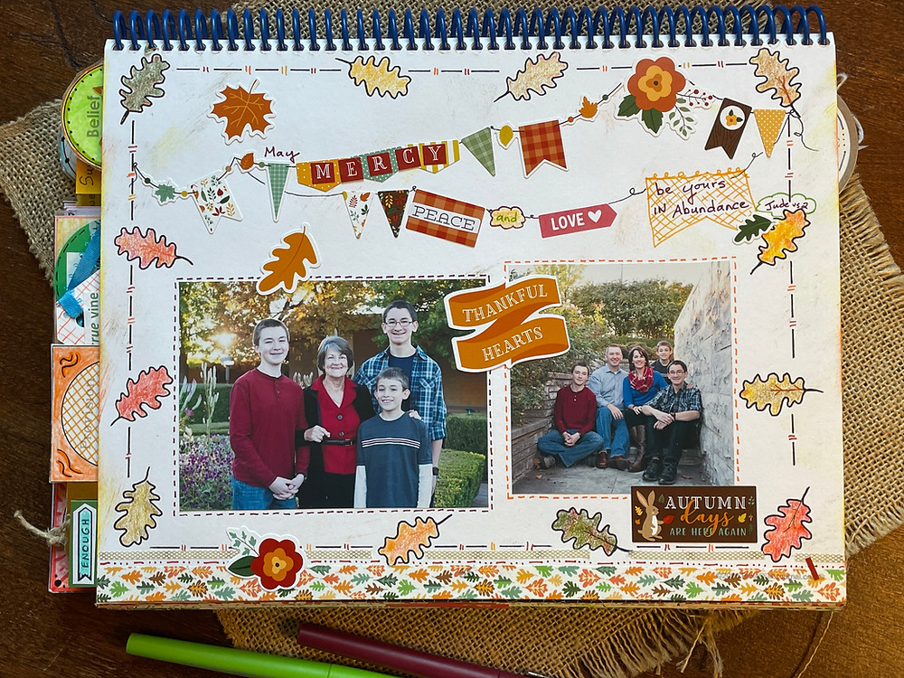 Mercy, peace & love page on Leaf border template