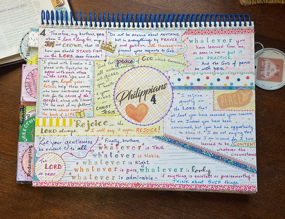 Philippians 4 page in Monthly Bible Quilt Journal