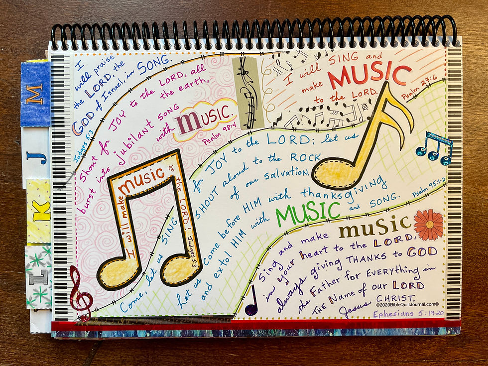 M is for Music page in ABC Bible Quilt Journal