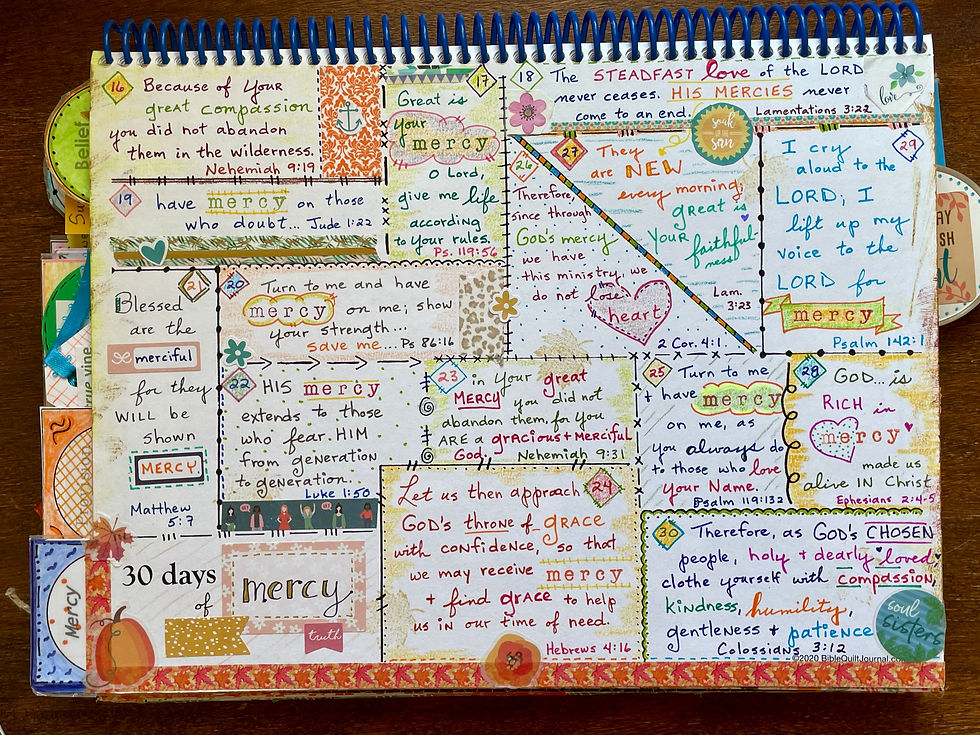 30 Days of Mercy page 2 in Monthly Bible Quilt Journal