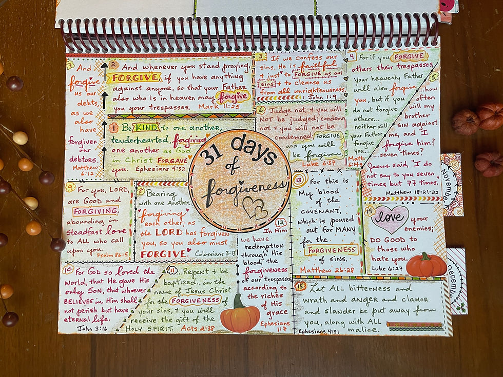 Forgiveness, p 1, in 2024 Monthly Bible Quilt Journal