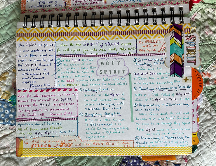 Sermon notes on Holy Spirit in Bible Quilt journal