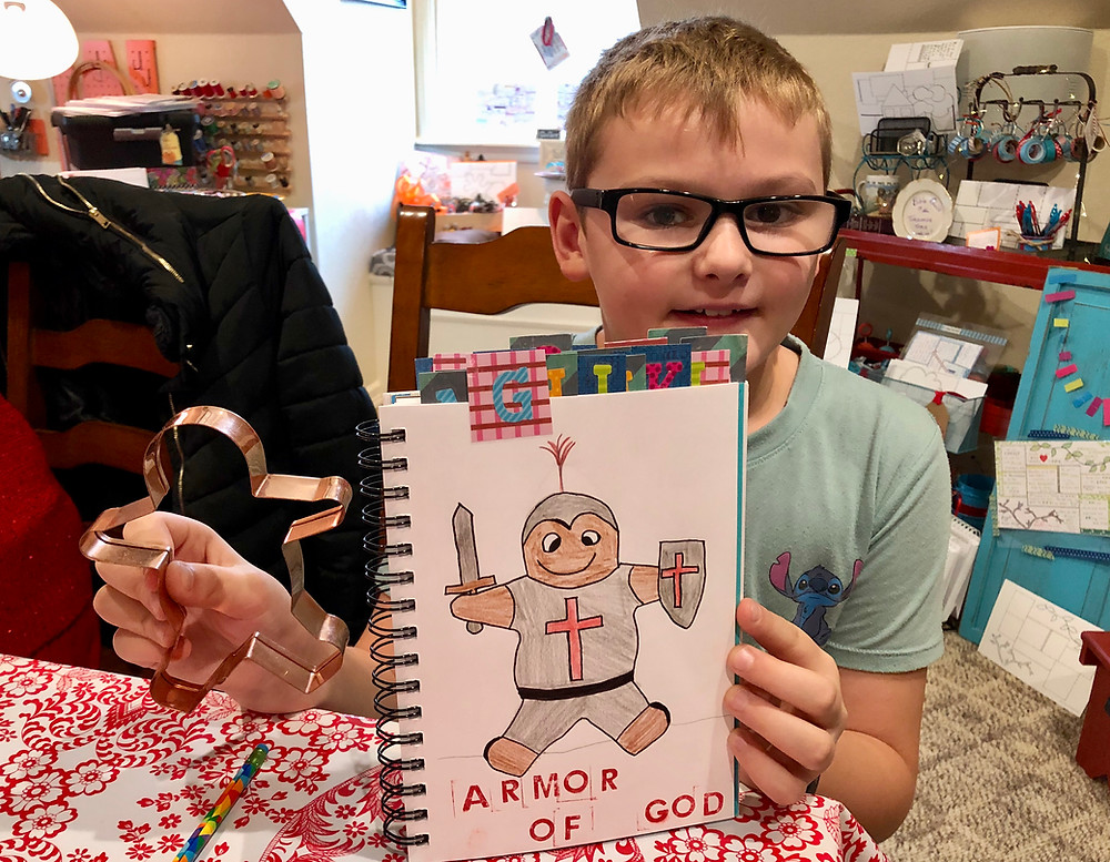 young boy with Armor of God #biblequiltjournal page