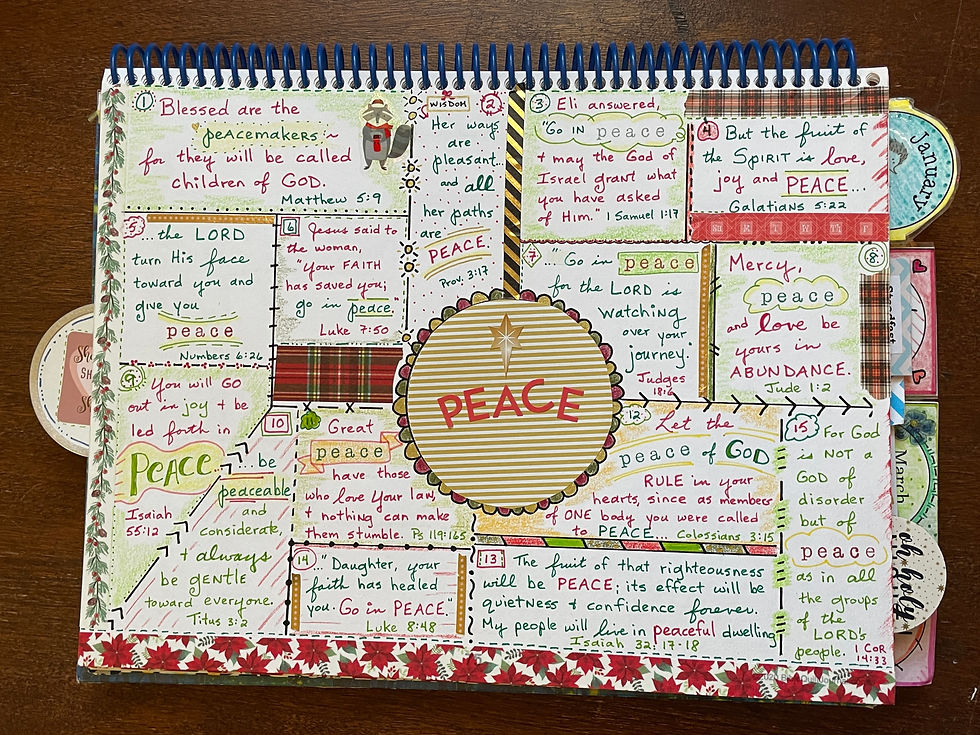 31 Days of Peace, page 1 in Monthly Bible Quilt Journal