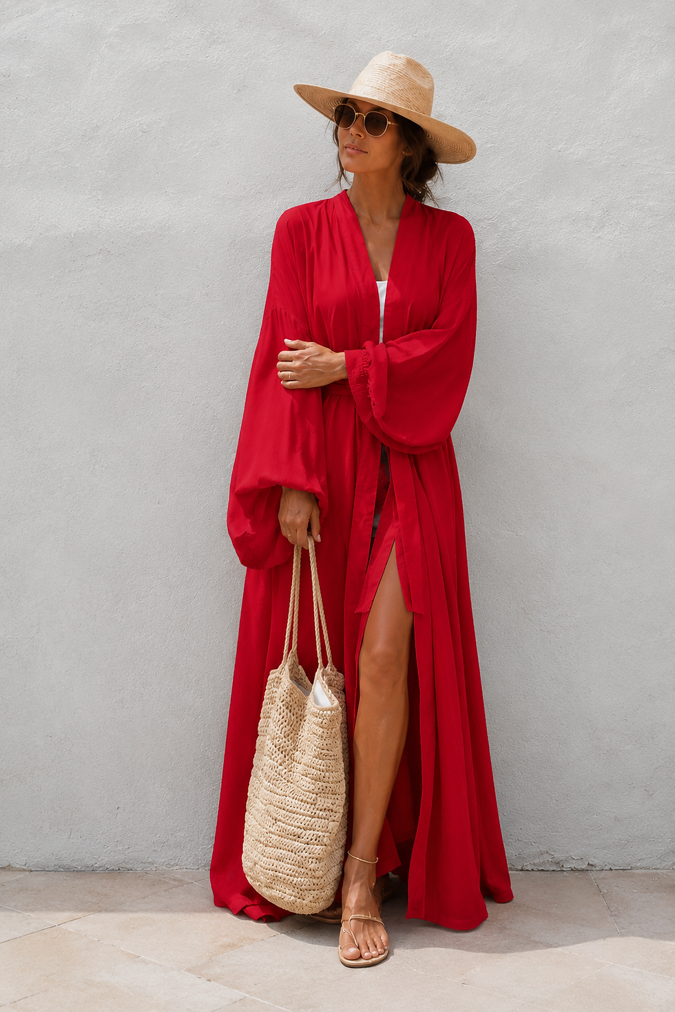 Thumbnail: Women’s Self-Belted Beach Cover-Up Kimono Robe