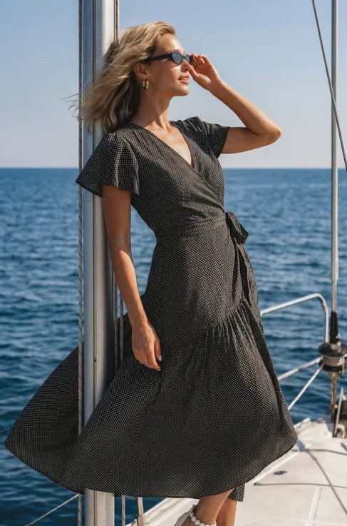 Thumbnail: Persea Cotton Wrap Midi Dress