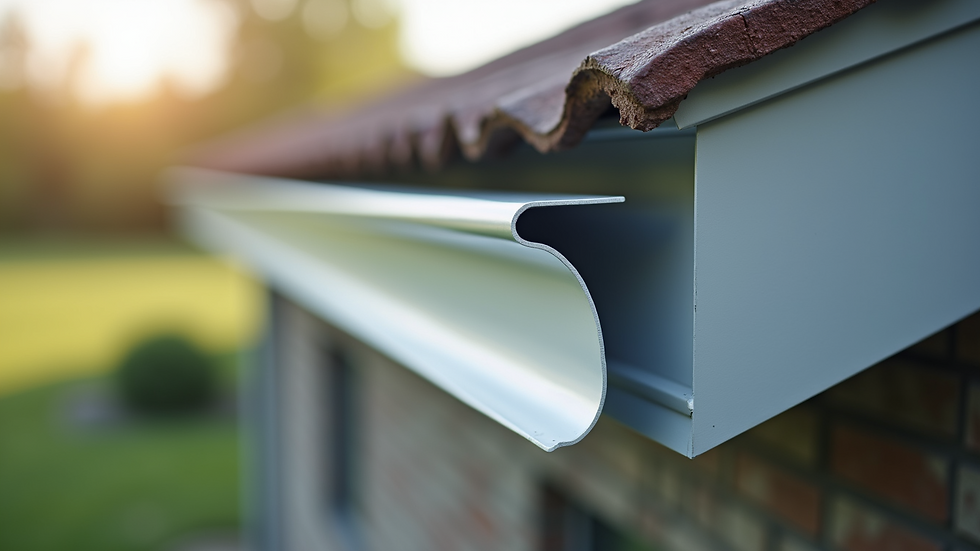 Close-up view of seamless aluminum gutter corner with smooth finish