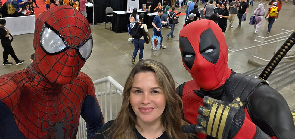 Close-up view of a detailed Deadpool costume at a Dallas event